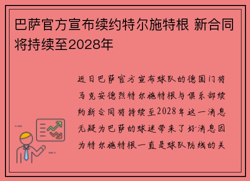 巴萨官方宣布续约特尔施特根 新合同将持续至2028年